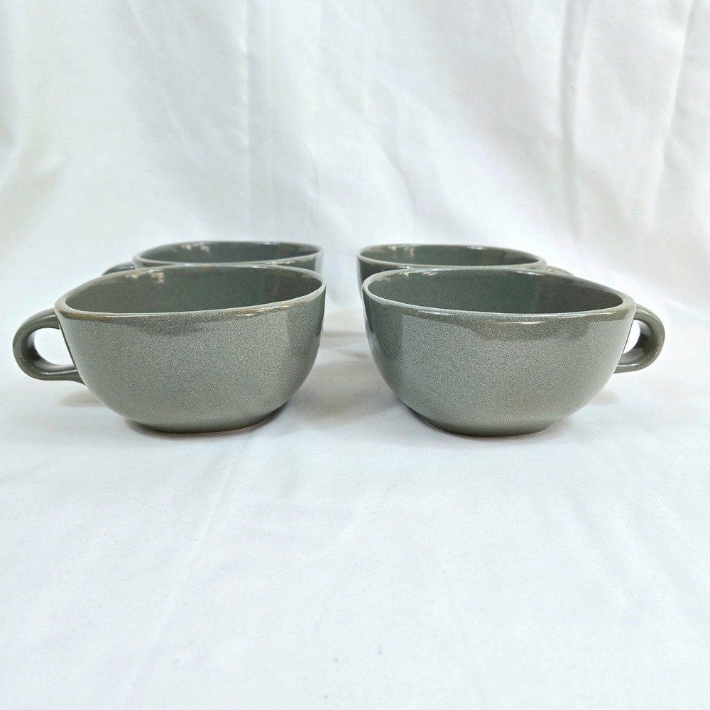 Furio Home Sage Green Mottled Square Stoneware Jumbo Coffee Soup Mugs 4 Pk‎ Vtg